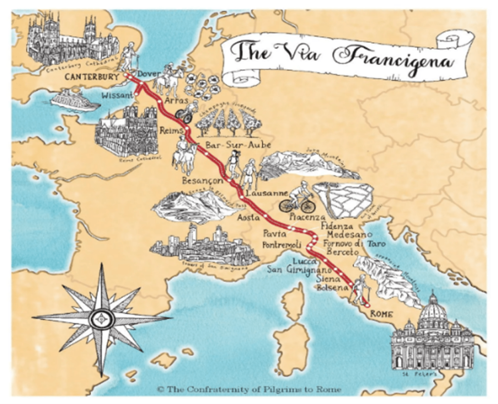 a drawing of an old map with the route on