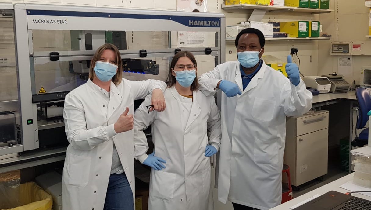 Allison (left) is with her colleagues Richard and Iona in the lab in UCL