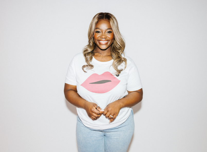 Tinuke wearing Get Lippy tshirt