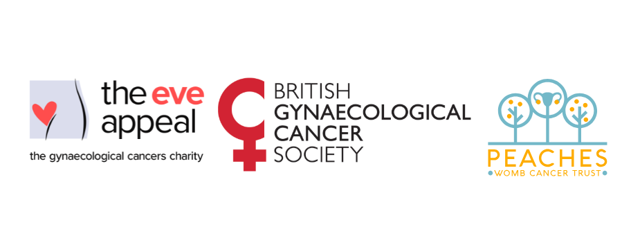 The Eve Appeal, British Gynaecological Cancer Society and Peaches Womb Cancer Trust logos
