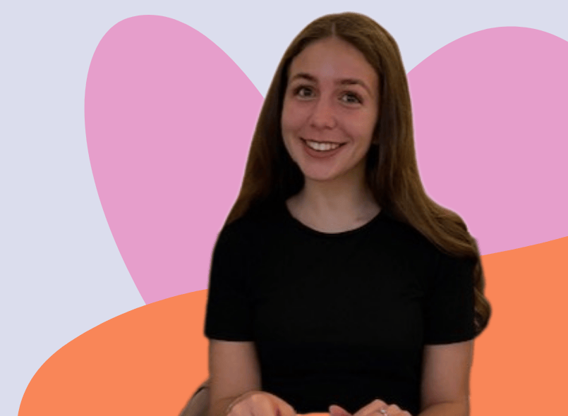 Photo of Daniella overlaid on abstract heart background