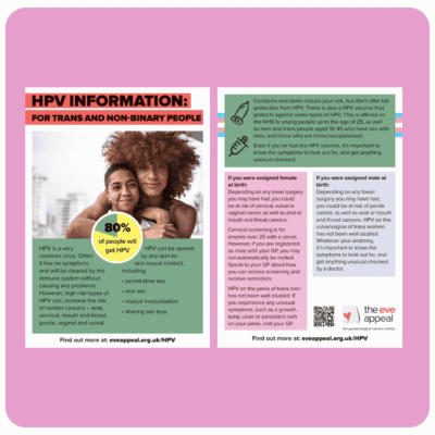 a shot of the HPV leaflet for trans and non-binary people