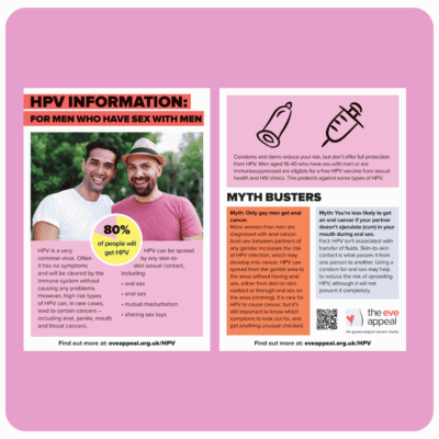 a shot of the HPV leaflet for men who sleep with men
