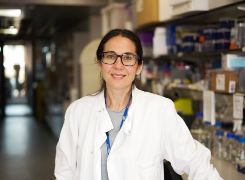 Profile photo of Dr Christina Fotopoulou in research lab wearing a lab coat